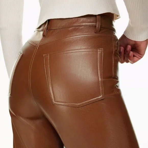 NWT Wilfred Pants Melina Crop Cognac Brown Faux Leather Sz. 8 - Picture 3 of 14